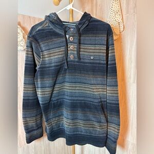 VISSLA E Cozy Striped Fleece Blue Brown Charcoal Gray Hoodie